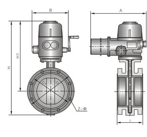 D941X/F/J/H/S-10/16C(Q/P)法蘭電動蝶閥外形尺寸圖