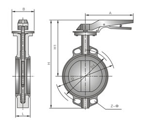 D71X/F/J/H/S-10/16C(Q/P)對夾式(襯膠)脫硫蝶閥外形尺寸圖