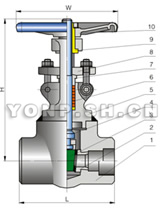 壓力自緊閥蓋美標鍛鋼閘閥結(jié)構(gòu)圖