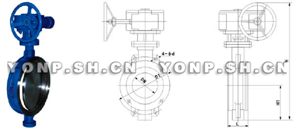 D373H渦輪硬密封對(duì)夾蝶閥外形尺寸圖