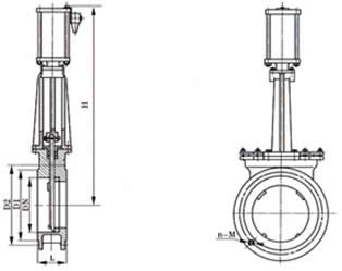 PZ673H/X/F-6/10/16氣動(dòng)對(duì)夾式刀形閘閥外形尺寸圖