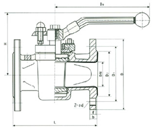 FEP(F46)PCTFE(F3)襯氟二通旋塞閥外形尺寸圖