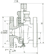 X43T-1.0鑄鐵銅芯二通旋塞閥外形尺寸圖