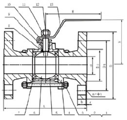 Q41F三片式法蘭浮動球閥結(jié)構(gòu)圖