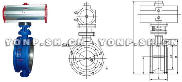 D643H氣動硬密封法蘭蝶閥外形尺寸圖