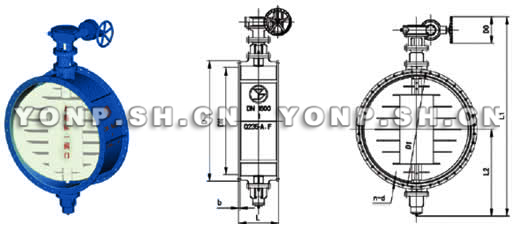 TD341W蝸輪傳動(dòng)通風(fēng)法蘭蝶閥外形尺寸圖