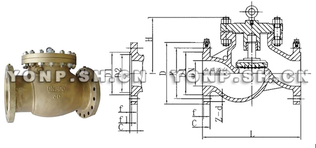 Hy41F/W/Hy44F/W氧氣法蘭止回閥外形尺寸圖