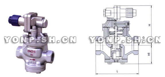 內(nèi)螺紋連活塞式蒸汽減壓閥外形尺寸圖