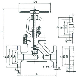 J41H/J41Y/J41W型鍛鋼法蘭截止閥結(jié)構(gòu)圖