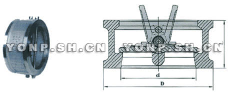 ENH76 系列對(duì)夾雙瓣蝶形美標(biāo)止回閥外形尺寸圖