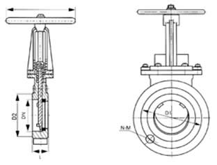 PZ73H/X/Y-10/16手動刀形明桿閘閥外形尺寸圖