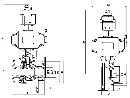  O型切斷氣動球閥 結構圖