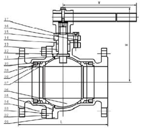 Q41H硬密封浮動球閥結(jié)構(gòu)圖