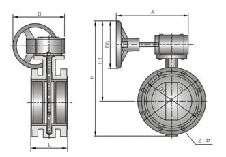 D341X/F/J/H/S-10/16C(Q/P)法蘭式(襯膠)脫硫蝶閥外形尺寸圖