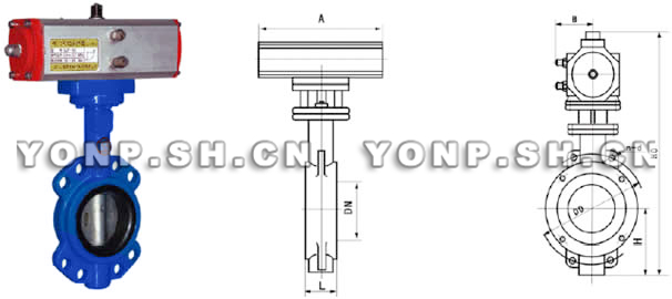 D671X氣動(dòng)對(duì)夾軟密封蝶閥外形尺寸圖