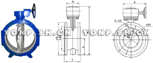 D342X蝸輪法蘭軟密封蝶閥外形尺寸圖