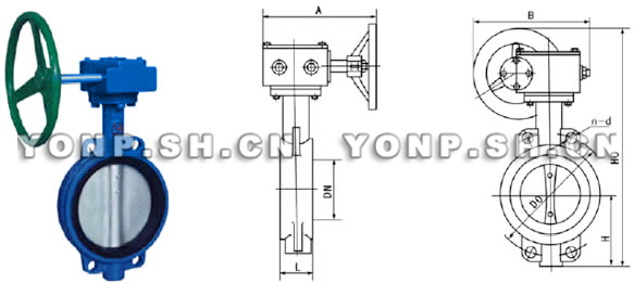 D371X蝸輪對(duì)夾軟密封蝶閥外形尺寸圖