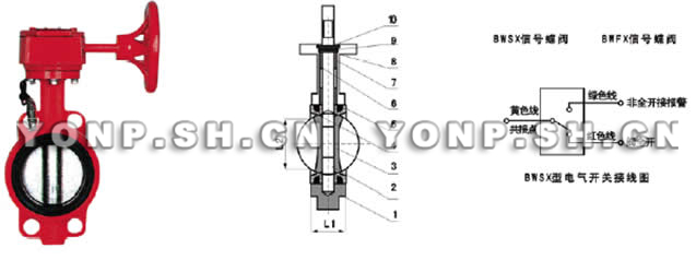 BWSX消防用軟密封信號蝶閥外形尺寸圖