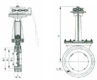 PZL73H/X/F-6/10/16鏈輪對(duì)夾式刀形閘閥外形尺寸圖