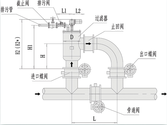LDSL電動(dòng)刷式水用過濾器安裝示意圖數(shù)