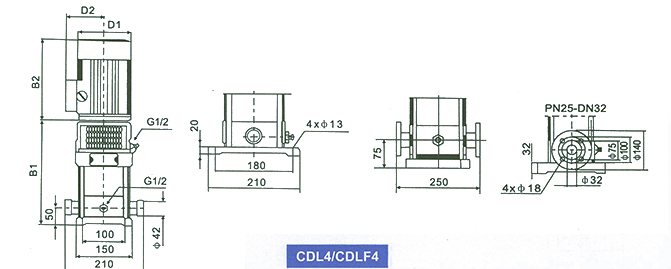 CDL4/ CDLF4系列多級(jí)泵安裝尺寸