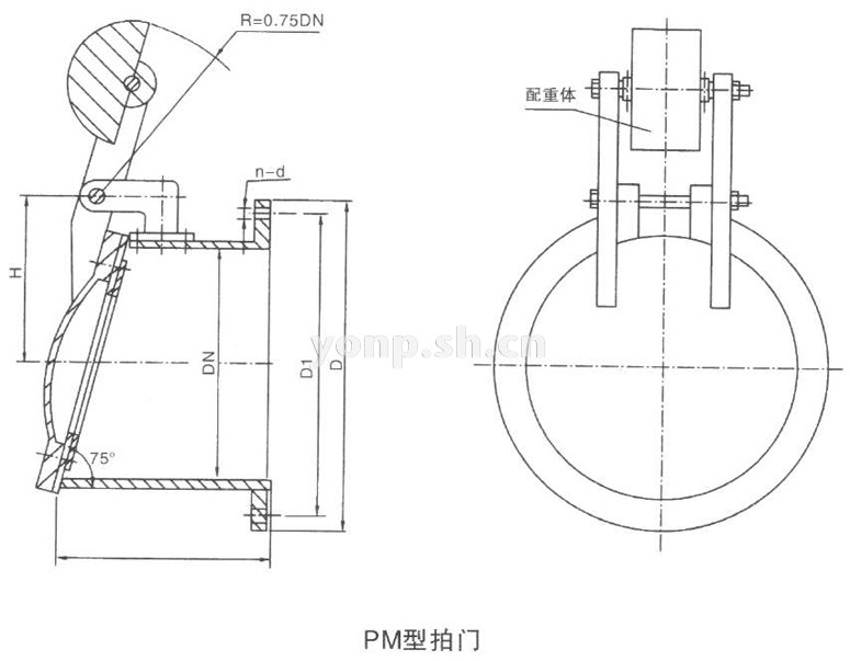 PM型配重拍門(mén) 尺寸圖