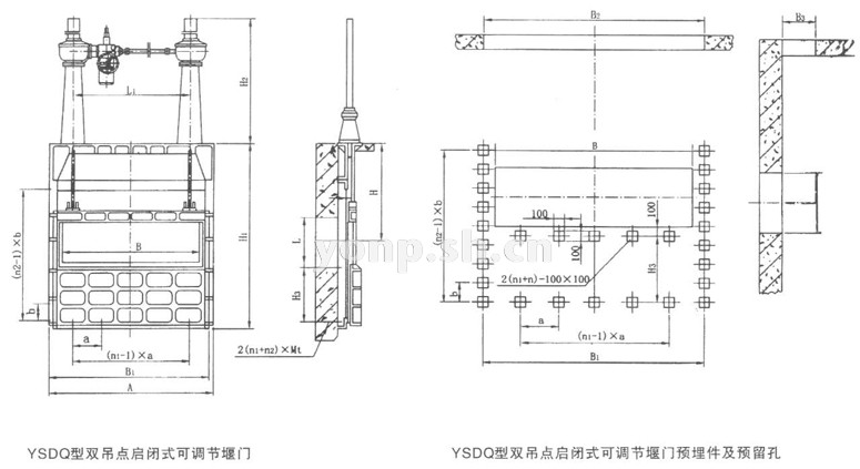 YSDQ型雙吊點(diǎn)啟閉式可調(diào)堰門 尺寸圖