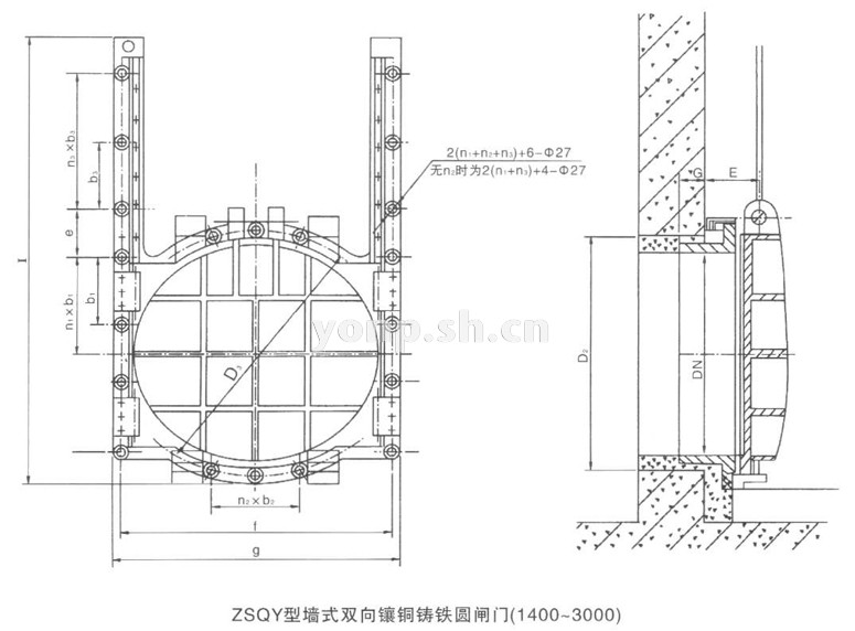 ZSQY型墻式雙向鑲銅鑄鐵圓閘門(1400~3000)