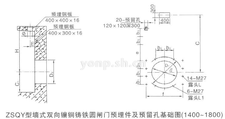 ZSQY型墻式雙向鑲銅鑄鐵圓閘門(1400~1800)