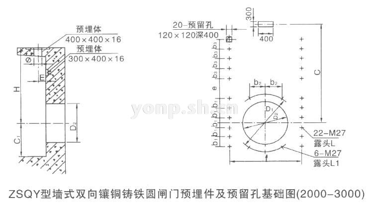 ZSQY型墻式雙向鑲銅鑄鐵圓閘門(2000~3000)