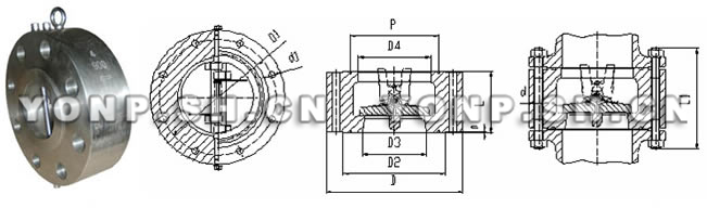 蝶形雙瓣旋啟式止回閥外形尺寸圖