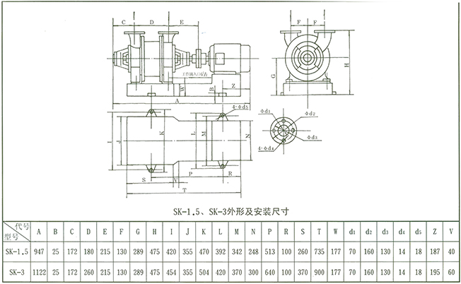 SK真空泵外形及安裝尺寸圖1